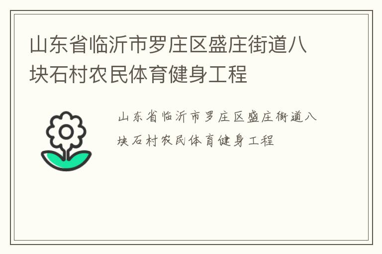 山東省臨沂市羅莊區(qū)盛莊街道八塊石村農民體育健身工程